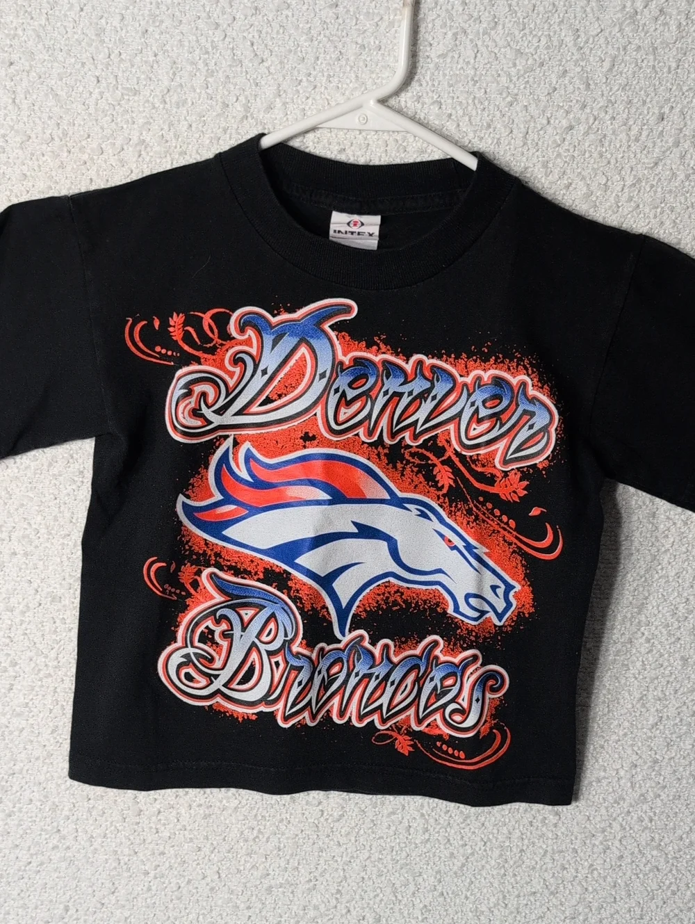 Vtg Denver Broncos Kids Black Graphic Tee Medium